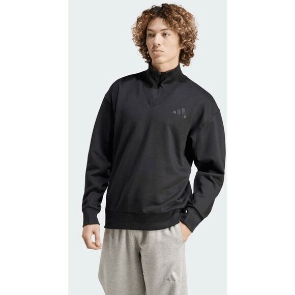 Adidas Men’s All SZN Fleece Quarter-Zip Crew Sweatshirt Black Size Medium - Picture 1 of 10